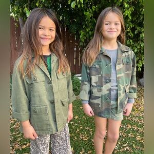 Vintage Kids Sz 12 Green Brown Tan Camouflage Military Utility Chore Coat Jacket
